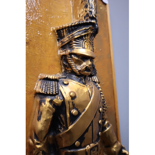 443 - Two Large Framed Vintage 3D Infantry Soldier Pictures with Brass Effect Finish approx 27