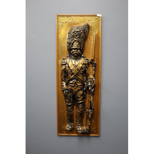 443 - Two Large Framed Vintage 3D Infantry Soldier Pictures with Brass Effect Finish approx 27