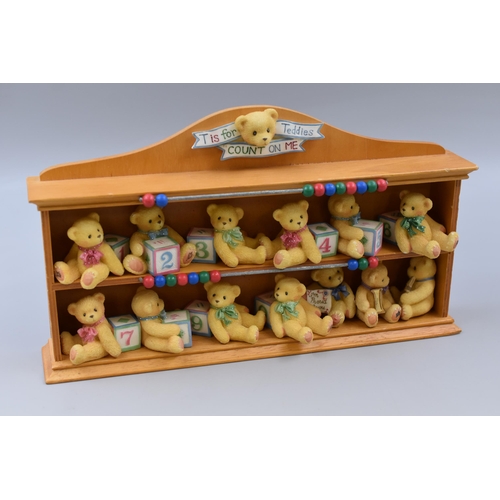 253 - Collection of miniature Cherished Teddies on a counting frame with shelves
