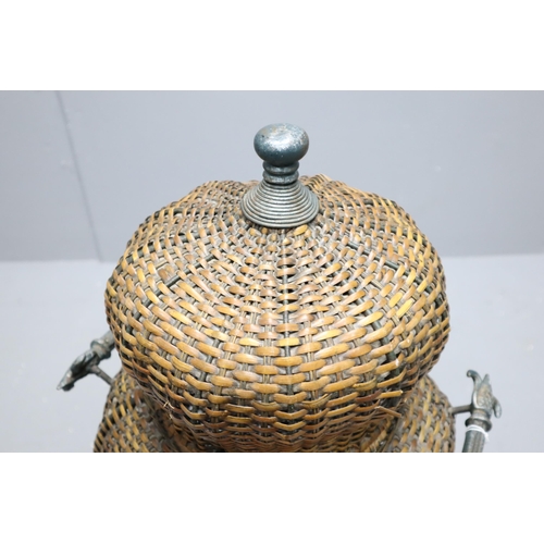 526 - An Ali Baba Rattan Basket, With Metal Handles and Base, And Hinged Lid. Approx 34