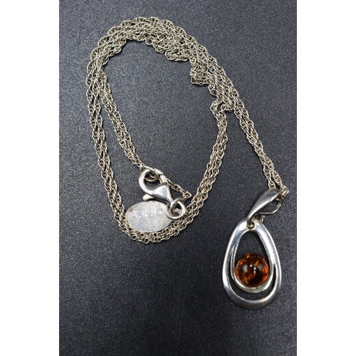 326 - Two Silver 925 Amber Stoned Pendant Necklaces