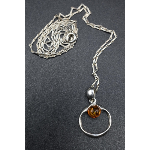 326 - Two Silver 925 Amber Stoned Pendant Necklaces