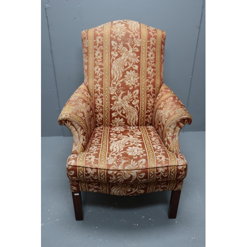 531 - Parker Knoll high backed arm chair with Peacock floral design (41