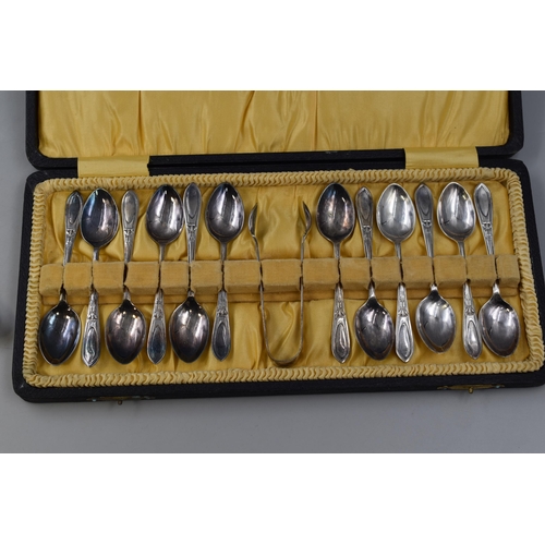 533 - Cased Silver Plated Tea Spoon Set, Abram Brooksbank Carving Set and a Silver Plated Bread Knife