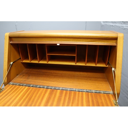 534 - Mid Century Teak Lockable Bureau with Key, Features Pigeon Holed Top Section, Two Drawers and a Two ... 