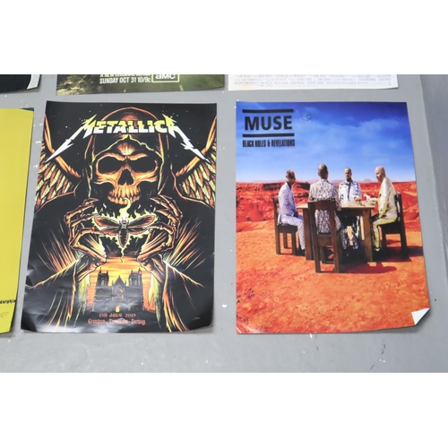 553 - Large Collection of Printed Posters to include Iron Maiden, Metallica, David Bowie, Radiohead, and m... 