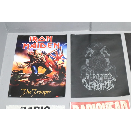 553 - Large Collection of Printed Posters to include Iron Maiden, Metallica, David Bowie, Radiohead, and m... 