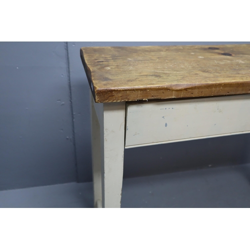 487 - Rustic Looking Slimline Hallway Table with a Solid Pine Top sitting on Off White Base 38