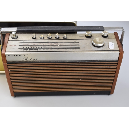 639 - Three Vintage Radios To Include Fidelity Rad 15 (Powers On), Waltham W152 (Powers On), And PYE Trans... 