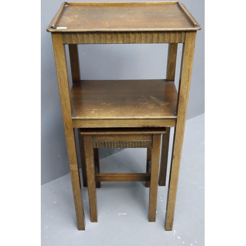 677 - A set of antique oak double nest tables, the glass is missing from the top (31