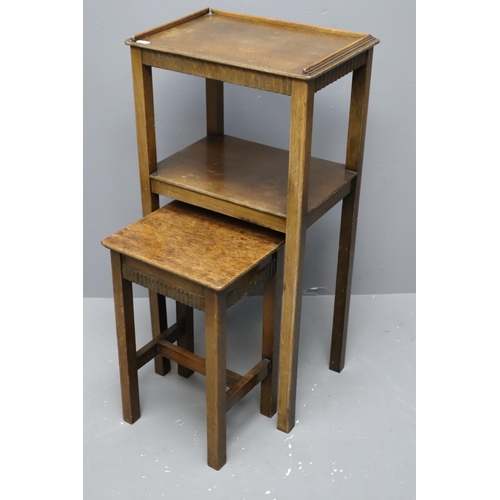 677 - A set of antique oak double nest tables, the glass is missing from the top (31