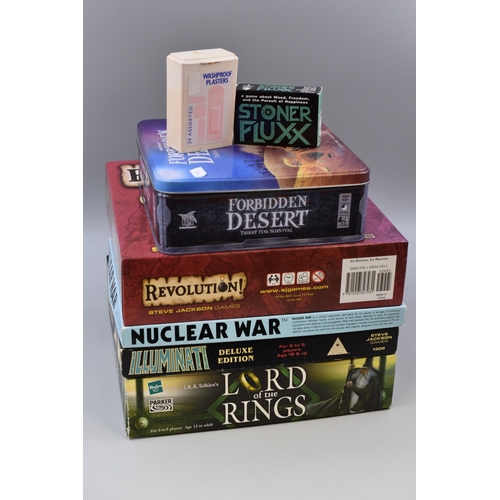 646 - Selection of vintage board games to include Lord of the Rings, Nuclear war, Forbidden desert and mor... 