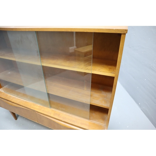 688 - Retro Teak Glass Door Over Two Drawers Display Cabinet, Approx 107cm x 30cm x 93cm