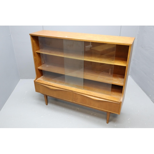 688 - Retro Teak Glass Door Over Two Drawers Display Cabinet, Approx 107cm x 30cm x 93cm