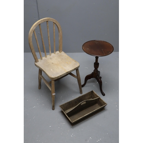 724 - Vintage Beech Hoop Back Windsor Chair (Bare Wood) Wine Table and Vintage Wooden Maids Cutlery Tray