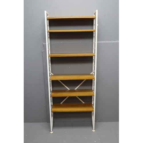 725 - Mid century white staples ladderax single bay shelving unit measures 64