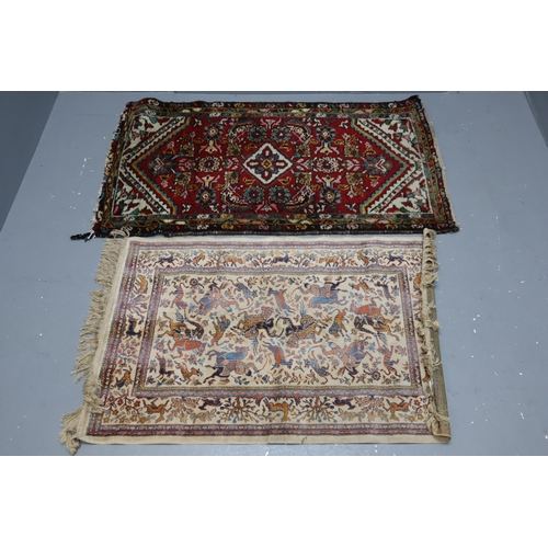 726 - Two Rugs To Include Rug Depicting Persian Warriors, And Other. Largest Approx 50