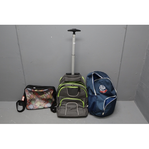 728 - Three Travel Bags (Marvel, Bolton Wanderers, & Pull Along)