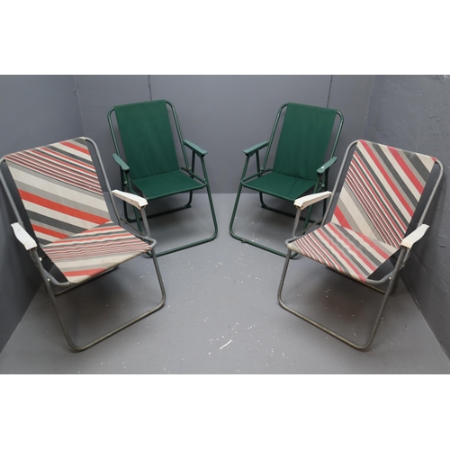 730 - Two Pairs of Folding Garden Chairs, Includes Green and Striped