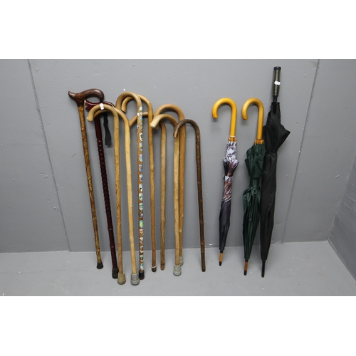 731 - Vintage Chinese Inspired Walking Stick/Umbrella Holder complete with a collection of Walking Sticks