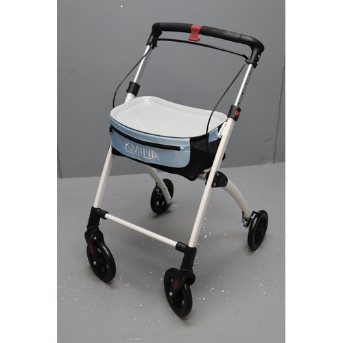 700 - As New Kmina Folding Four Wheeled Walking Aid with Storage Compartment and Tray fitted with Twin Bra... 