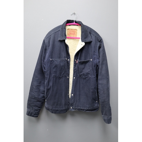 701 - A Levi Strauss & Co Navy Blue Corduroy Jacket, With Wool Effect Lining. Size L