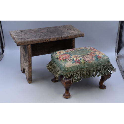 765 - Two Stools To Include Embroidered Footstool, And Rustic Style Stool