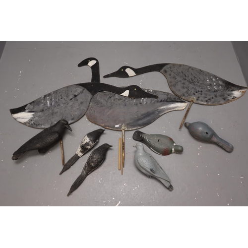 750 - Seven birds and Three geese hunting decoys