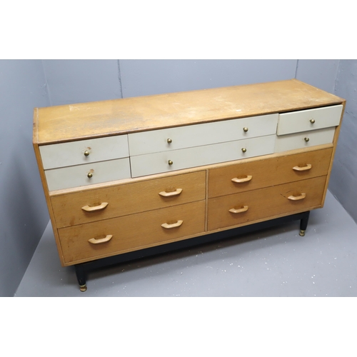 718 - Mid century Retro E-Gomme G-Plan Golden Oak and White Sideboard or Chest with an arrangement of ten ... 