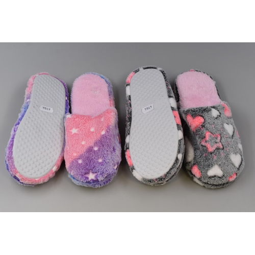 793 - Two Pairs of New Small to Medium Slippers with out door Soles