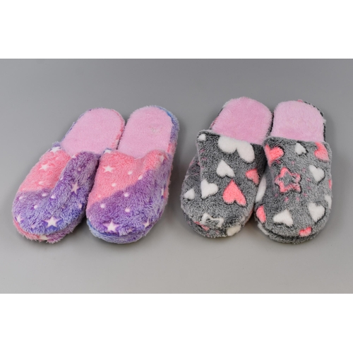 793 - Two Pairs of New Small to Medium Slippers with out door Soles