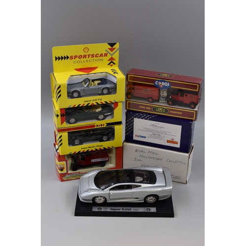 821 - Collection of Corgi Royal Mail die-cast models and three Shell sports car collection models, Jaguar ... 