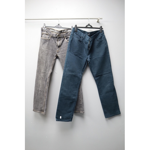 866 - Six Pairs Mens Trousers, Five Pairs Denim, Blue, Black and One Beige and One Pair Cotton Chino, 36 W... 