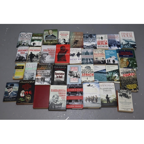 915 - Large box of Military related books to include the Last Enemy, Sicily '43, Attrition Fighting the Fi... 