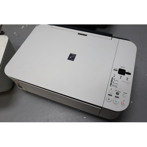 857 - Five printers and a stapling machine makes to include HP Deskjet 3055A, HP Deskjet 2542, Canon 5P450... 