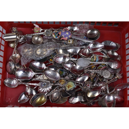 524 - LARGE Collection of Collectors Tea-Spoons Depicting Various Destinations, Included is a Wooden Displ... 