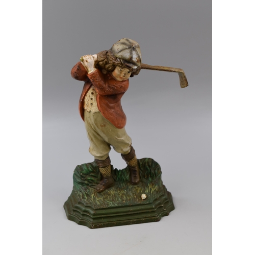 319 - Vintage cast iron 'Golfer' doorstop (11 1/2