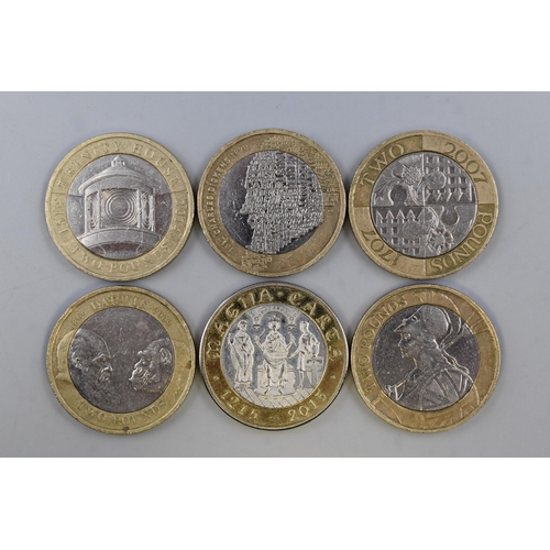 172 - Six collectable Two Pound coins to include 1812 Charles Dickens 1870, 1514 Trinity House 2014 and mo... 