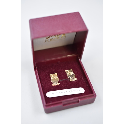 24 - Pair of Gold 9ct (375) Cat themed Earrings Complete with Presentation Box