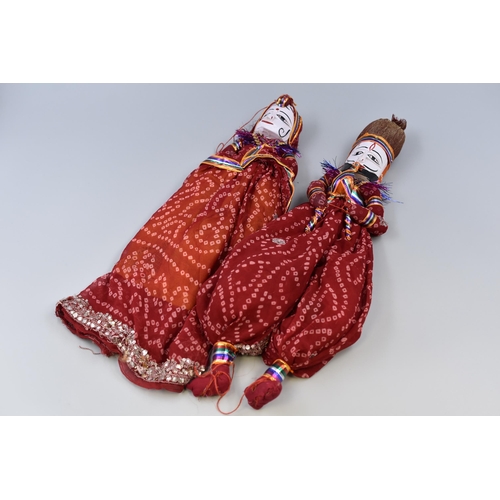 282 - Two handpainted Rajasthani puppets in wood and cloth