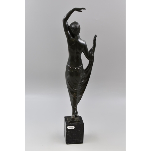 323 - Antique French Art Deco Brass Bronzed Female Odalisque Statue Mounted on a Marble Plinth Displaying ... 