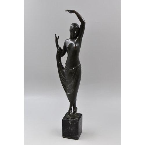 323 - Antique French Art Deco Brass Bronzed Female Odalisque Statue Mounted on a Marble Plinth Displaying ... 