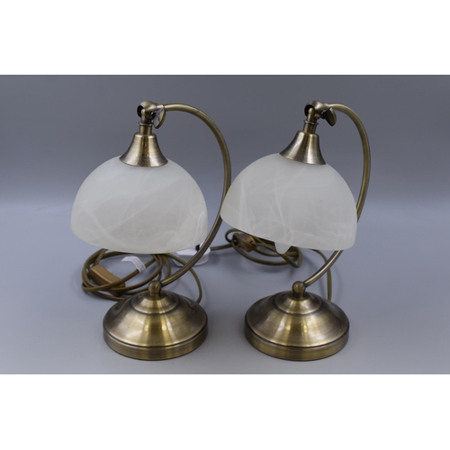 328 - Pair of Matching Working Piraeus Desk Lamps in Antique Brass Finish and Frosted Glass Shades