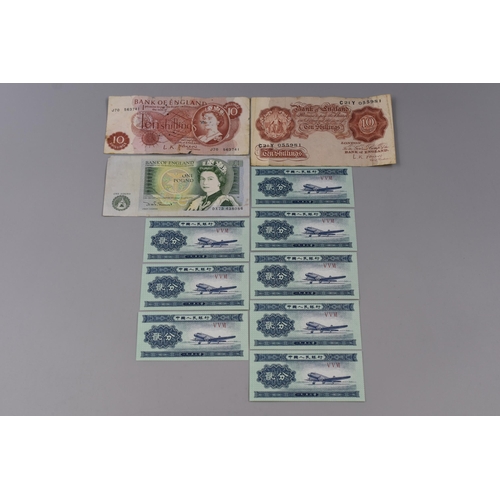 186 - Ten English and Foreign Bank Notes including Ten Shillings, and One Pound,