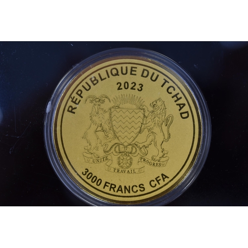 187 - Gold 999 Proof 40mm Republique Du Tchad Goddess ISIS 3000 Francs (weight 0.52 grams) Complete with C... 