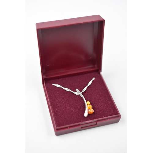 36 - Silver 925 Necklace with Amber Pendant Complete with Presentation Box