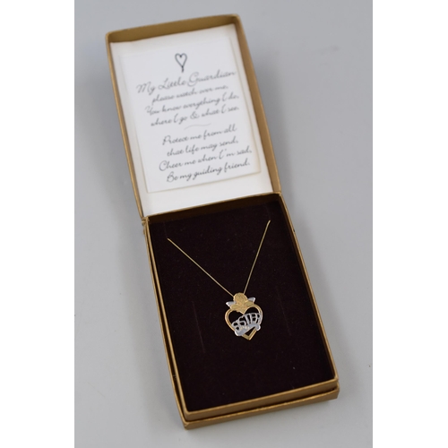 44 - Gold 9ct Diamond Stoned Little Guardian Pendant Necklace Complete with Case