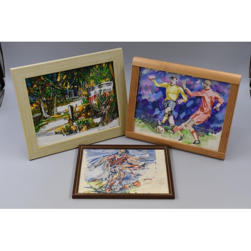 297 - Three Framed and Glazed Brian Cook Watercolours featuring sporting themes and Impressionist Boat Sce... 