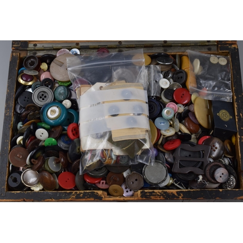 340 - LARGE Collection of Various Buttons ( approx 4.9 kg ) Comes With Vintage Wooden Inlaid Sewing Storag... 