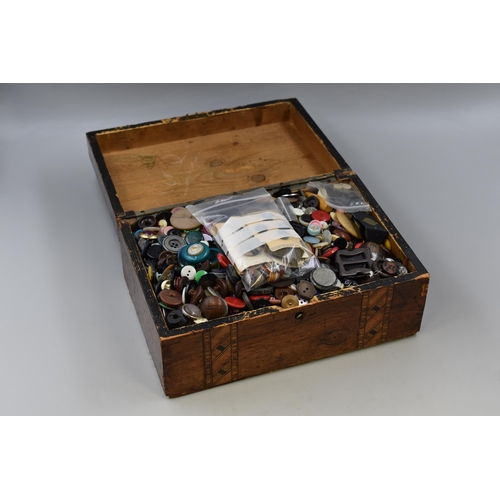 340 - LARGE Collection of Various Buttons ( approx 4.9 kg ) Comes With Vintage Wooden Inlaid Sewing Storag... 